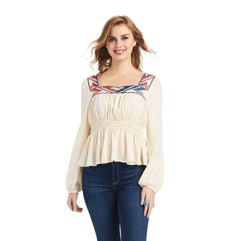 Blusas Ariat Jacquard Chimayo Creme Mujer - Chile 751-PALZMQ